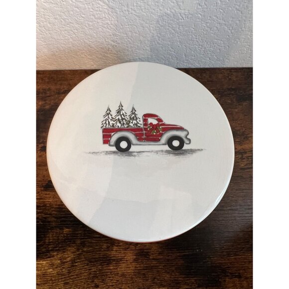 Masons Ironstone Christmas Lidded Bowl With Red Truck Design 10" Diameter - Picture 2 of 6